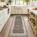 GarveeHome Washable Hallway Rug 2x6 Narrow Modern Bordered Floor Runner, Non-Shedding Contemporary Bedside Rug, Foldable Ultra-Thin Carpet Runner for Bedroom, Kitchen, Laundry Room, Brown