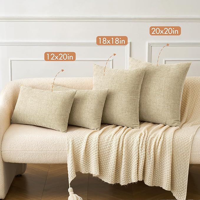 MIULEE Pack of 2 Beige Throw Pillow Covers 12x20 Inch Soft Lumbar Pillow Covers for Sofa Living Room Spring Home Decor Couch Solid Dyed Cases