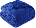 Exclusivo Mezcla King Size Flannel Fleece Blanket, Super Soft and Warm Lightweight Checkered Pattern Blankets for All Seasons, 90x104 Inches, Cobalt Blue
