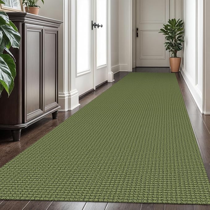 KOZYFLY Extra Long Runners for Hallways 3x16 ft Washable Kitchen Runner Non Slip Rubber Backed Hallway Rug Cotton Entryway Runner Rug Floor Carpet for Indoor Hall, Kitchen, Bright Green/Earthy Green