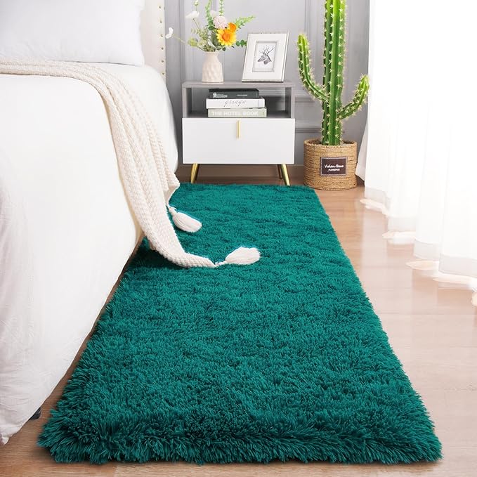 Chicrug Soft Runner Rug for Bedroom Living Room Plush Fluffy Rug 2x6 Feet, Shag Furry Runner Rug Carpet Non Shedding for Nursery Children Kids Girls Room Home Decorative, Teal