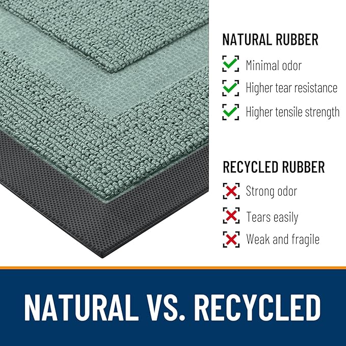 OLANLY Front Door Mat Indoor Outdoor Entrance, Waterproof All-Season, All-Weather Doormat, Sturdy Natural Rubber, Low Profile, Easy Clean Patio Porch Entryway Mat, 71x23, Grayish Green