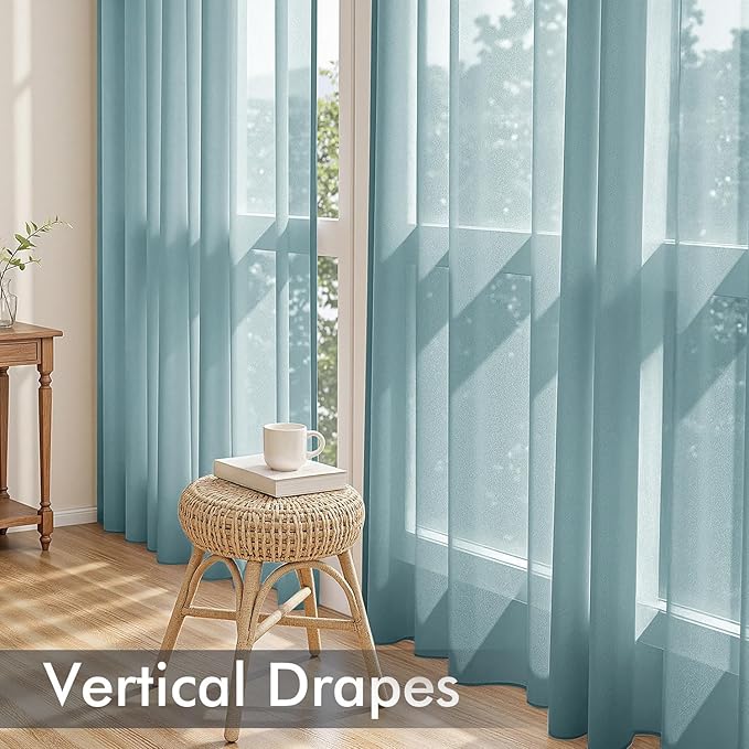 MIULEE Dusty Blue Sheer Curtains 84 Inches Long, 4 Panels Set, Light Filtering Rod Pocket Voile Drapes for Living Room and Bedroom, Airy Soft Fabric Window Treatments, 42 x 84 Inches