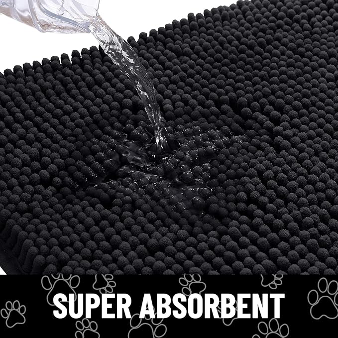 Smiry Dog Door Mat for Muddy Paws, Absorbent Dirt Trapper Non Slip Quick Dry Washable Chenille Mat for Mud Dogs, Entry Rug for Indoor and Outdoor (54x24 Inches, Black and White)