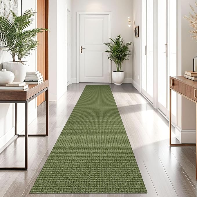 KOZYFLY Runners for Hallways 2x10 ft Washable Kitchen Runner Non Slip Rubber Backed Hallway Rugs Cotton Entryway Runner Rug Floor Carpet for Indoor Hall, Backdoor, Kitchen, Bright Green/Earthy Green