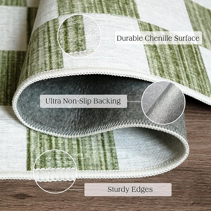 Front Door Mat Indoor Entrance - 2x4.3 Ft Green White Non-Slip Washable Doormat Outdoor Entrance Porch Rug Checkered Runner Rug for Kitchen Hallway Bedroom Laundry Room Porch Decor