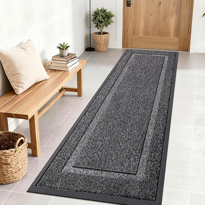 OLANLY Front Door Mat Indoor Outdoor Entrance, Waterproof All-Season, All-Weather Doormat, Sturdy Natural Rubber, Low Profile, Easy Clean Patio Porch Entryway Mat, 71x23, Black and White