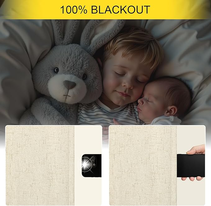 Black Out Burlap Curtains 63 Inch Long Faux Linen Farmhouse Bedroom Blackout Curtain 63 Inches Length 2 Panels Set Energy Saving Noise Reducing Nursery Drape for Bay Window Back Tab Pocket Cream Beige