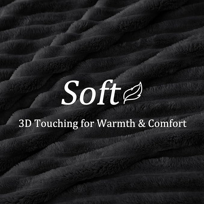 BEDELITE Full Size Blanket for Bed, 300GSM Soft & Warm Fleece Black Blanket, Decorative and Giftable Striped Blankets for Women, Men, 84"x90"