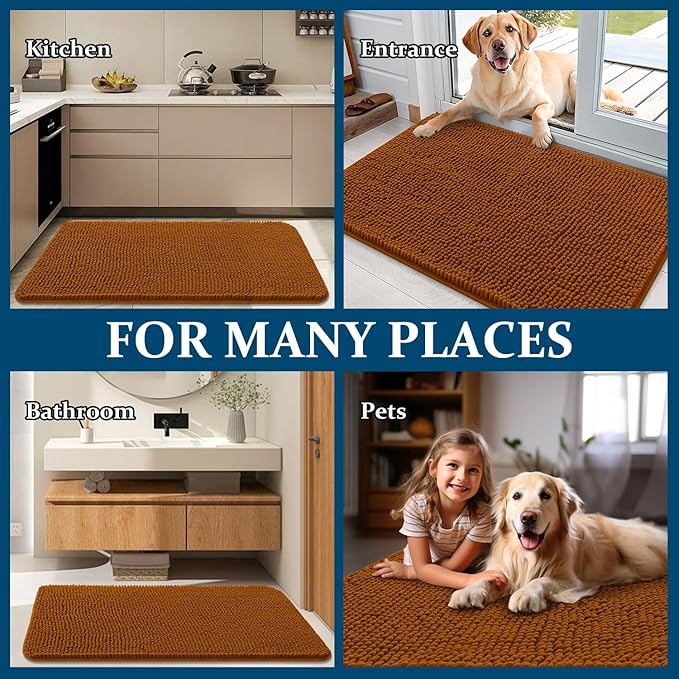 OLANLY Dog Door Mat for Muddy Paws 32x20, Absorbs Moisture and Dirt, Absorbent Non-Slip Washable Doormat, Quick Dry Chenille Mud Mat for Dogs, Entry Indoor Entryway Carpet for Inside Floor, Ochre