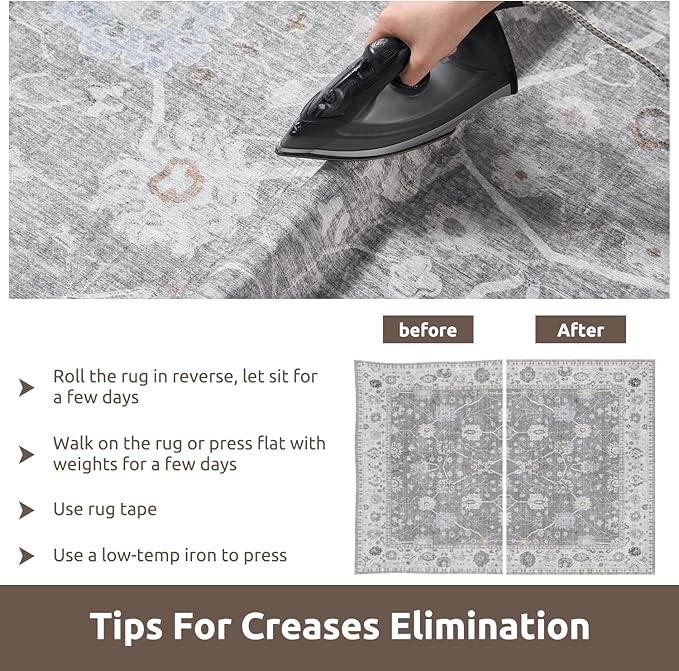 AMOAMI-8x10 Area Rugs-Boho Rugs for Living Room Machine Washable-3D Rugs for Bedroom-Non Slip Floor Rug-Moroccan Indoor Carpet for Bedroom Dining Room