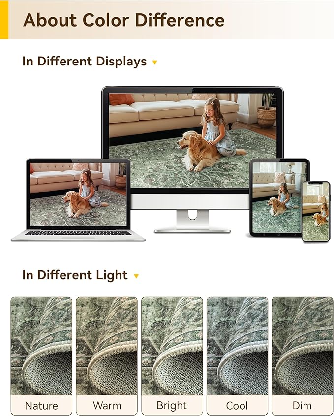 Area Rugs Square 10ft Washable Non-Slip, Floral Vintage Distress Print Pattern Medallion Carpet for Living Room Bedroom Dining Room, Dark Green Gray