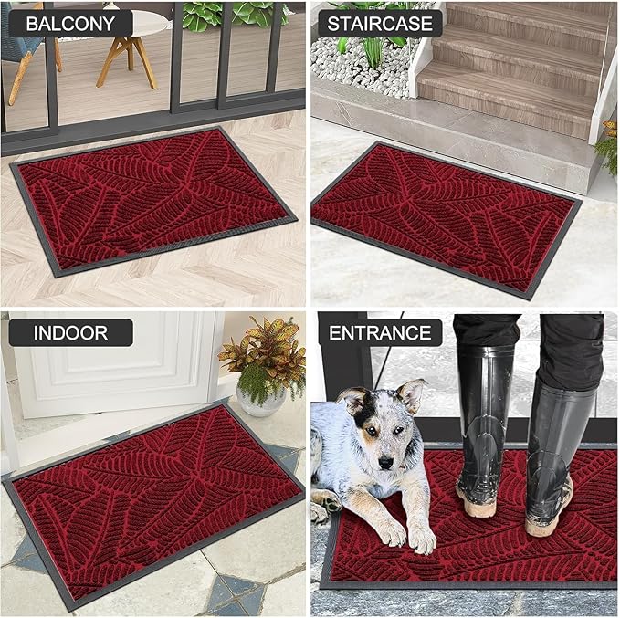 Colorxy Waterproof Doormat, Sturdy Natural Rubber Front Indoor Mat, Non Slip Low Profile Indoor Outdoor Door Mats, Stain and Fade Resistant Floor Mat, Easy Clean Patio Entry Mat, 71''x23'', Burgundy