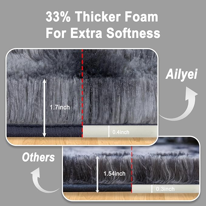 Ultra Soft Runner Rugs for Bedroom Hallways with Upgraded Non-Slip Rubber Backing & Thick Memory Sponge, 2x4 Feet Fluffy Shag Throw Area Rug for Bedside Dorm Tie-dye Dark Grey
