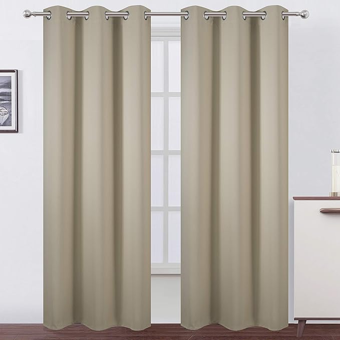 LEMOMO Blackout Curtains 42 x 95 inch/Beige Curtains Set of 2 Panels/Thermal Insulated Room Darkening Bedroom Curtains