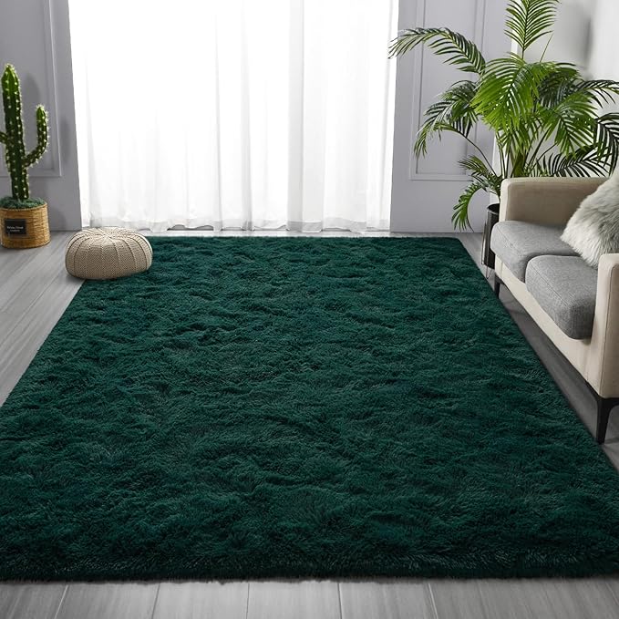 Deerhoo Large Shag Area Rugs 8 x 10, Plush Fuzzy Rugs for Living Room, Ultra Soft Fluffy Furry Rug for Bedroom, Indoor Carpet Nursery Rugs for Kids Room Home Decor, Deep Green
