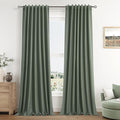 Guken Olive Green 100% Blackout Curtains 84 Inch Length 2 Panels Set for Living Room Bedroom Back Tab Thermal Insulated Black Out Linen Drapes Room Darkening Window Curtains 84 Inches Long