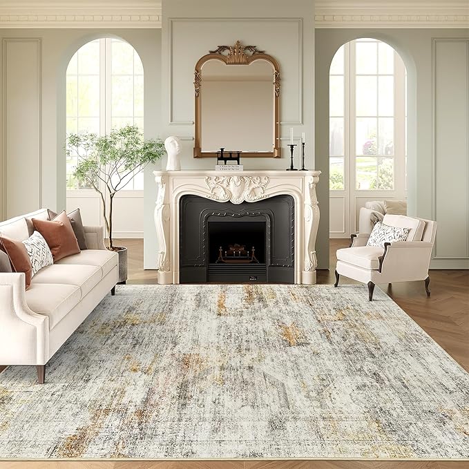 6x9 Area Rug for Living Room Washable 6x9 Non-Slip Modern Abstract Rugs for Bedroom Dinning Room Ultra-Thin Indoor Gray Rust