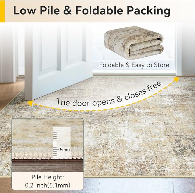 Washable Area Rugs 2'x3' Non-Slip Modern Abstract Soft for Living Room Entryway Bedroom Nursery, Print Pattern, Neutral Brown Gray