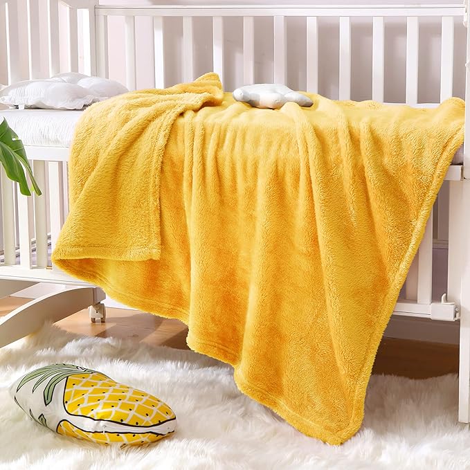 Exclusivo Mezcla Plush Fuzzy Fleece Throw Blanket, Super Soft, Fluffy and Warm Blankets for Couch, Bed, All Season (Mustard Yellow, 40x50 inches)