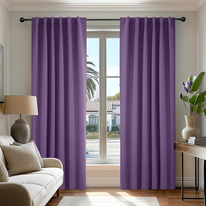 Deconovo Room Darkening Curtains Back Tab and Rod Pocket Curtains Thermal Insulated Blackout Curtains for Bedroom 52Wx72L Inch Purple Grape Set of 2