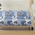 Great Bay Home Reversible Patchwork Sofa Cover - Washable Slipcover Furniture Protector with Elastic Straps - Perfect for Kids & Pets - Box-Stitched Detail (Navy)