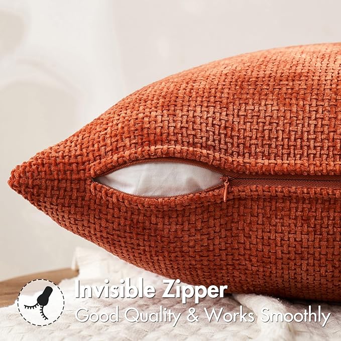 MIULEE Pack of 2 Burnt Orange Decorative Pillow Covers 18x18 Inch Soft Chenille Couch Throw Pillows Farmhouse Cushion Covers for Home Decor Sofa Bedroom Living Room