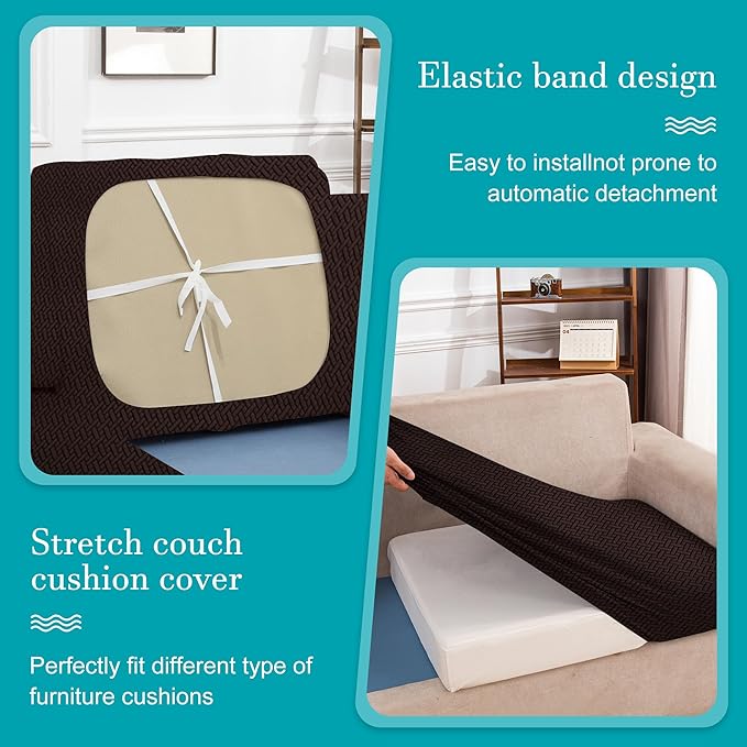 12Pcs Stretch Patio Cushion Covers,Outdoor Couch Covers Replacement,Outdoor Couch & Sofa Slipcovers,for Patio Furniture Cushion Covers,Washable Reusable Furniture Protector (Coffee,Cover Only)