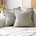 MIULEE Light Grey Corduroy Pillow Covers 16x16 Inch with Splicing Set of 2 Soft Boho Striped Pillow Covers Broadside Decorative Textured Pillowcases for Couch Cushion Bed Livingroom