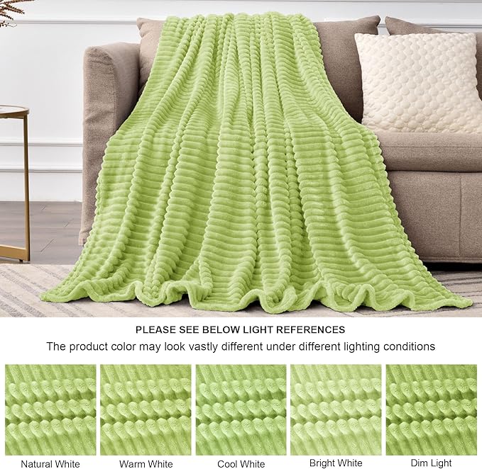 BEDELITE Fleece Throw Blanket for Couch – 3D Ribbed Jacquard Soft and Warm Decorative Fuzzy Blanket – Cozy, Fluffy, Plush Lightweight Cream Lime Throw Blankets for Bed, Sofa, 50x60 inches