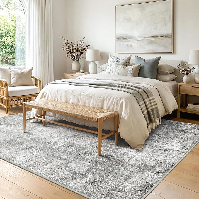 Washable Area Rugs 6'x8' Non-Slip Modern Abstract Soft for Living Room Entryway Bedroom Nursery, Print Pattern, Gray White Grey