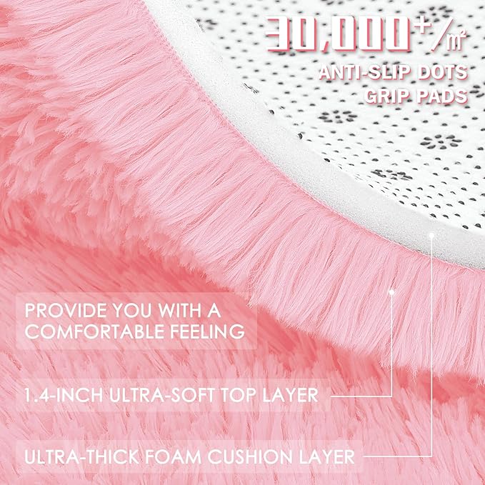 OLANLY 5x8 Machine Washable Large Area Rugs for Living Room, Bedroom, Soft Fluffy Shaggy Bedside Rug, Indoor Floor Carpet for Kids Girls and Boys, Dorms, Nursery, Home Decor Aesthetic, Pink