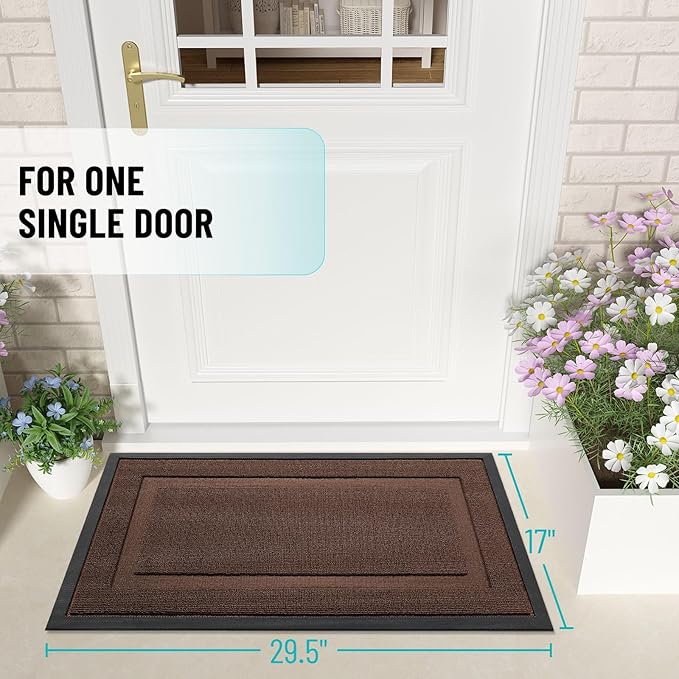 OLANLY Front Door Mat Indoor Outdoor Entrance, Waterproof All-Season, All-Weather Doormat, Sturdy Natural Rubber, Low Profile, Easy Clean Patio Porch Entryway Mat, 29.5x17, Chocolate Brown