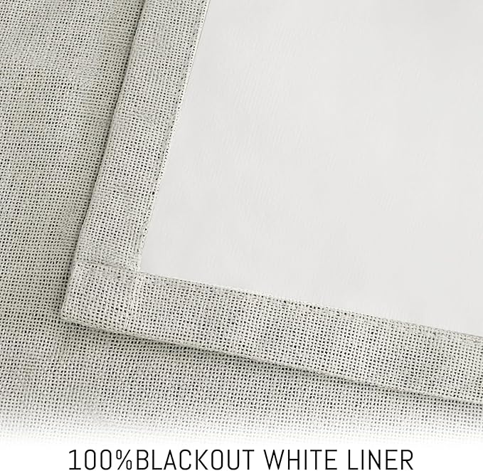 Yakamok Cream Linen Curtains 100% Blackout 96 Inches Long,Room Darkening Textured Curtains for Living Room Thermal Grommet Bedroom Curtain 2 Panels with Greyish White Liner