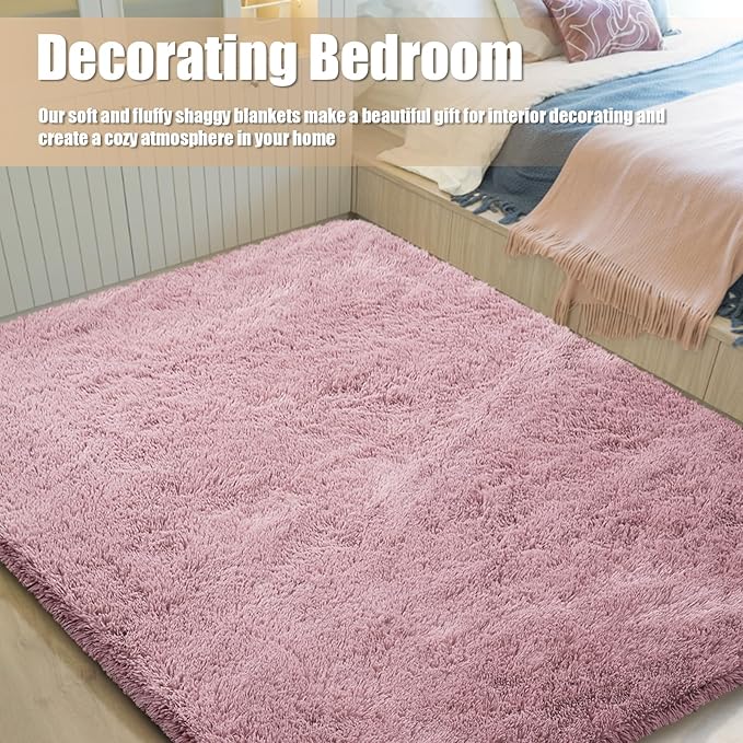 Shag Area Rug for Bedroom 5x8,Blush Fluffy Area Rugs for Living Room,Soft Fuzzy Rug Non-Shedding Indoor Plush Carpet for Kids Bedroom Nursery Dorm Home Decor