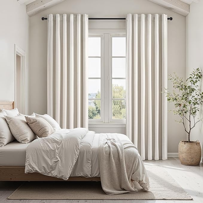 Topfinel 100% Blackout Curtains 90 Inches Long for Living Room 2 Panels Set Thick Linen Texture Energy Saving Curtain Window Coverings Hook Belt Pleated Drapes Aesthetic Bedroom(W40 xL90,Birch)