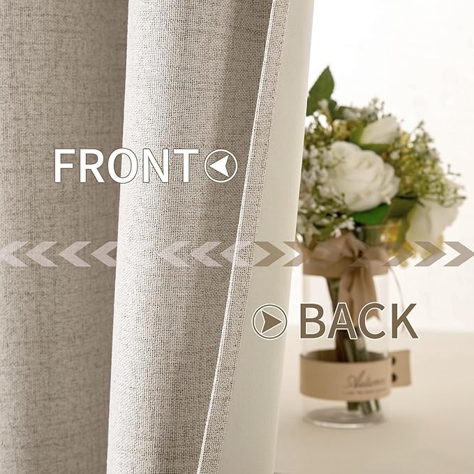 MIULEE 100% Blackout Linen Textured Curtains for Bedroom Solid Thermal Insulated Natural Grommet Room Darkening Curtains & Drapes Luxury Decor for Living Room Nursery 52 x 108 Inch (2 Panels)