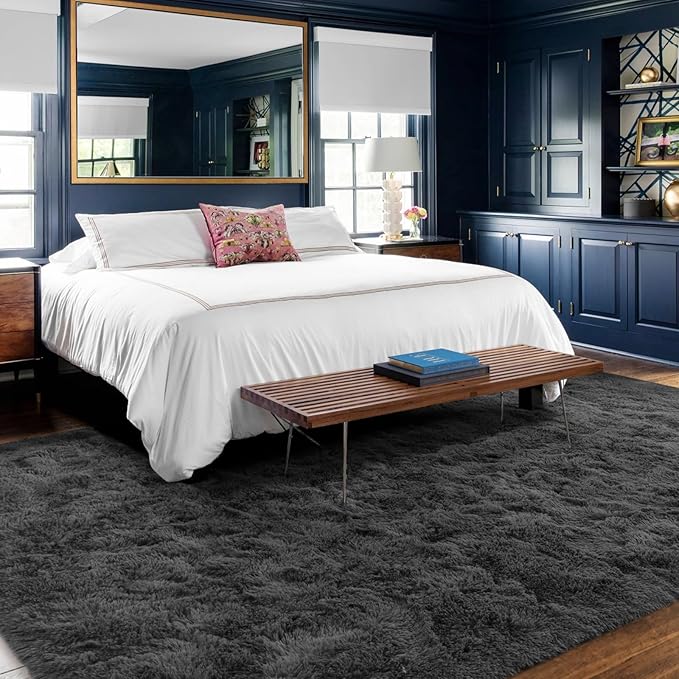 9x12 Ft Extra Large Shag Rugs for Living Room, Ultra Soft Fluffy Furry Area Rugs for Bedroom Indoor Floor, Aesthetic Carpet for Kids Home Decor (Dark Grey)