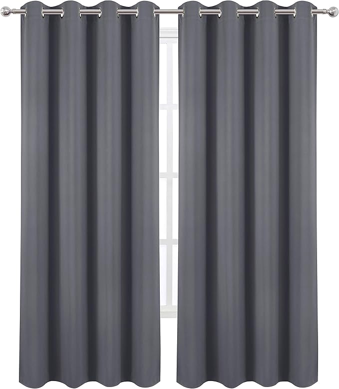 LEMOMO Blackout Curtains 66 x 84 inch/Grey Curtains Set of 2 Panels/Thermal Insulated Room Darkening Bedroom Curtains