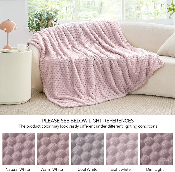 BEDELITE Fleece Twin Blankets for Couch & Bed - 3D Jacquard Decorative Lotus Pink Blanket, Super Soft and Cozy Warm Fuzzy Blanket All Seasons Suitable, 60x80Inches