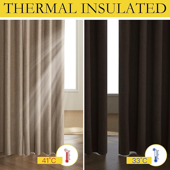 NICETOWN Burlap Vintage Open Linen Weave Flax Thermal Curtains, 100% Blackout Curtains 72" Long for Dining Room, Soundproof Window Treatment Drapes for Hall Room, 52" Wide Per Panel, Set of 2