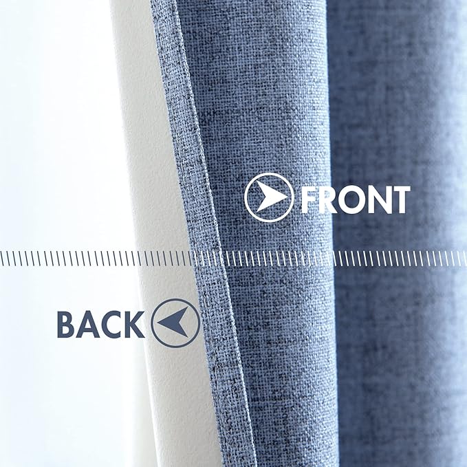 MIULEE Linen Texture Curtains for Bedroom Solid 100% Blackout Thermal Insulated Stone Blue Curtains Grommet Room Darkening Curtains/Draperies for Living Room Nursery 52x120 Inch (2 Panels)