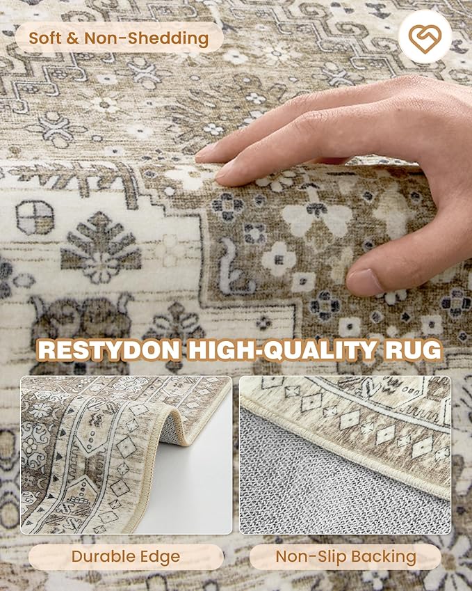 Washable Runner Rug 2.5x14, Non-Slip Long Kitchen Mats for Floor, Vintage Rug for Entryway, Soft Hallway Runner for Dining Room, Bedroom, Living Room(Brown,2.5'x14')