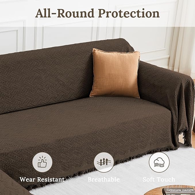 HOMERILLA Sectional Couch Covers for Sectional Sofa L Shaped Couch Cover Blanket 2 Pieces Sofa Covers Sectional Couch Cover L Shape Furniture Protector (Chocolate, X-Large)