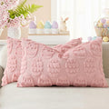 decorUhome Easter Pink Egg Pillow Covers 12x20 Inch Set of 2, Soft Plush Faux Wool Jacquard Cushion Covers, Farmhouse Neutral Fuzzy Spring Easter Holiday Decor for Couch Sofa Bed