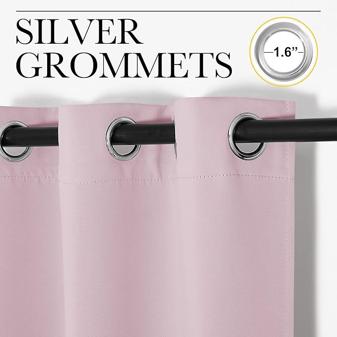 NICETOWN Baby Pink Blackout Curtains 90 inches Length for Living Room, 2 Panels, 55" Wide, Thermal Insulated Long Drapes for Large Window