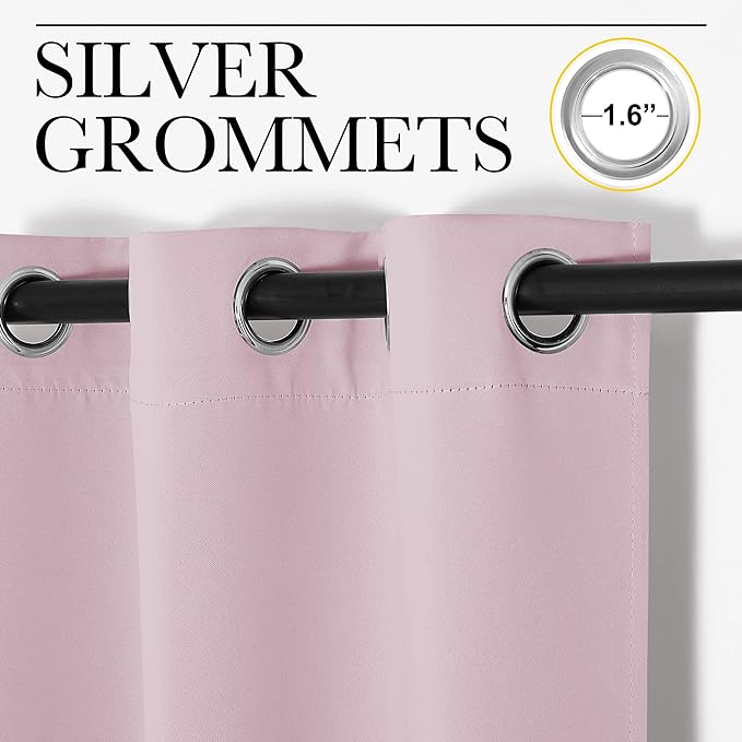 NICETOWN Room Darkening Curtains for Kitchen, Baby Pink, Set of 2, 42 inches Wide by 50 inches Long, Window Treatment Thermal Insulated Solid Grommet Room Darkening Curtains/Drapes for Bedroom