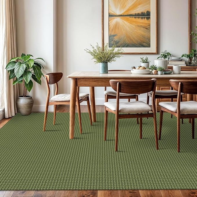 KOZYFLY Washable Area Rug 6x9 ft Rubber Backed Non Slip Rugs for Living Room Braided Cotton Bedroom Rug Woven Office Rugs Indoor Floor Carpets for Dining Bedroom Living Room, Bright Green/Earthy Green