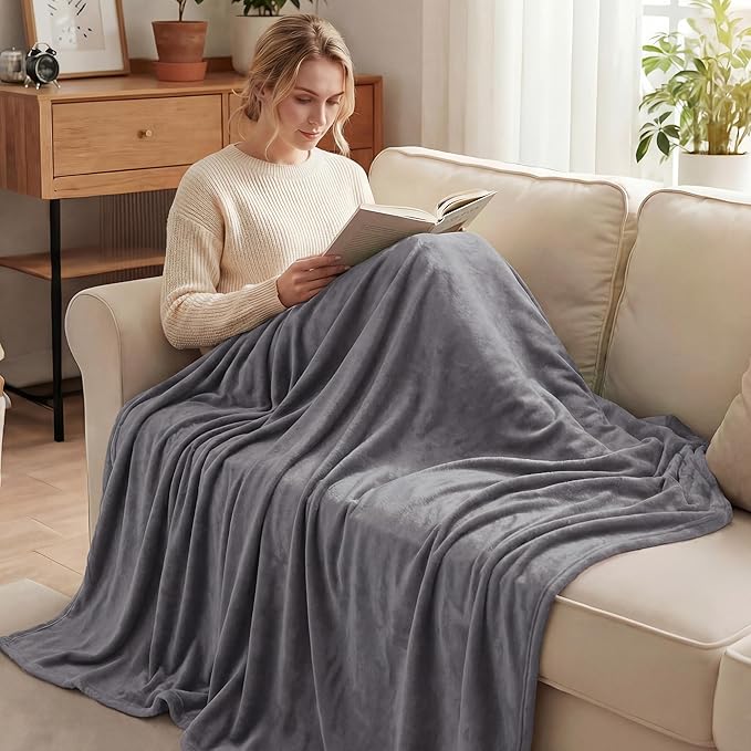 Exclusivo Mezcla Fleece Blanket Twin Size for Bed, Super Soft and Warm, All Season, Cozy, Plush, Lightweight, 60x80 Inches Dark Grey