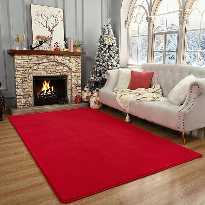 Amearea Modern Area Rugs for Bedroom Living Room, 4x6 Feet Red Thickened Memory Foam Rug, Fluffy Indoor Washable Rugs Non Slip Minimalist Carpet for Kids Boys Girls Dorm Nursery Room Decor